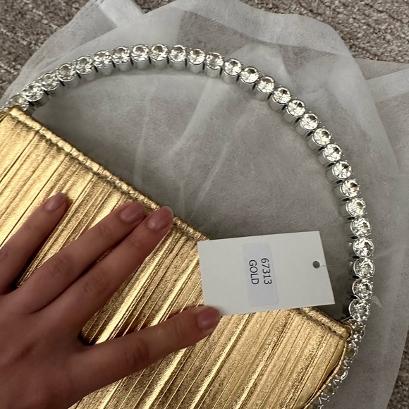 NWT: Gold Circular Clutch with Rhinestone Handle - Picture 4 of 6